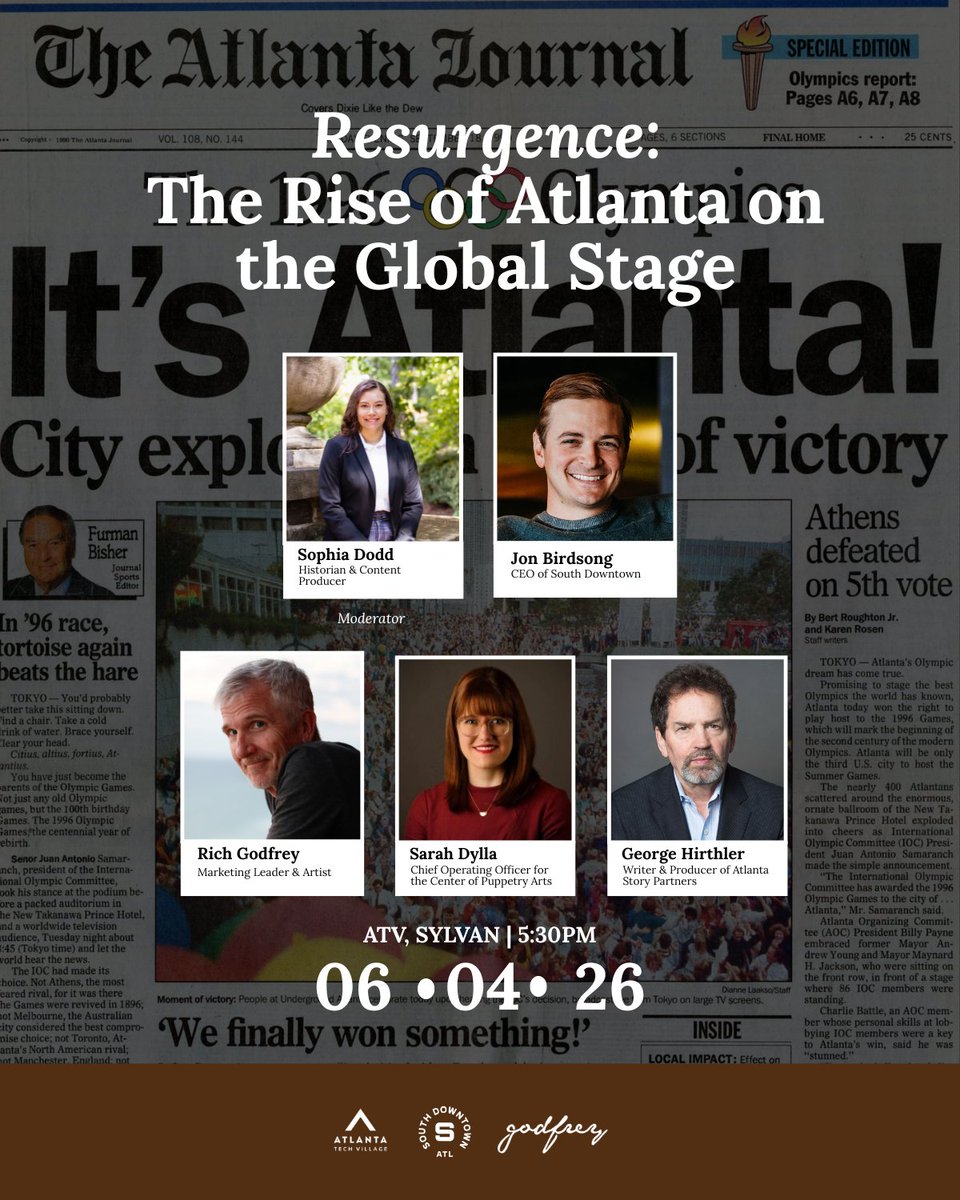 ATLTechVillage's tweet photo. Atlanta hosted the world in 1996. We're about to do it again.

Join us for Resurgence: The Rise of Atlanta on the Global Stage. An exhibit + panel on what the Olympics built, what it cost, and what's coming with the 2026 World Cup.

RSVP here: https://t.co/SiaMDU5lKb https://t.co/9vtbl2asbM