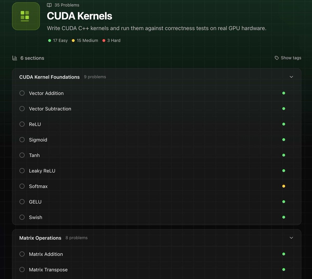 prathamgrv's tweet photo. We just released CUDA puzzles on @TensorTonic. Write CUDA C++ kernels and run them against real tests on a free GPU hardware. No local setup, no GPU rental needed. Open to everyone. https://t.co/99CCOS7bLZ
