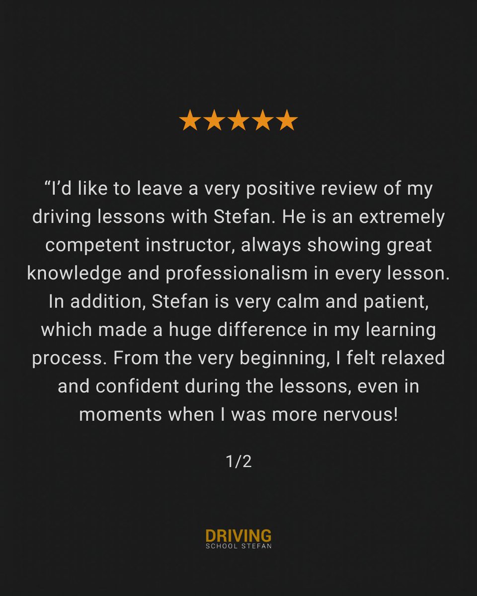 stefan_pluess's tweet photo. Calm. Clear. Safe. ⭐️⭐️⭐️⭐️⭐️
Anna came in nervous and left with confidence. That's not luck, that's the process.

Ready to start yours 📲 

#drivingschoolstefan #fahrschulebern #studentreview #drivinglessonsbern #progressfaster https://t.co/3dJOeXikhI
