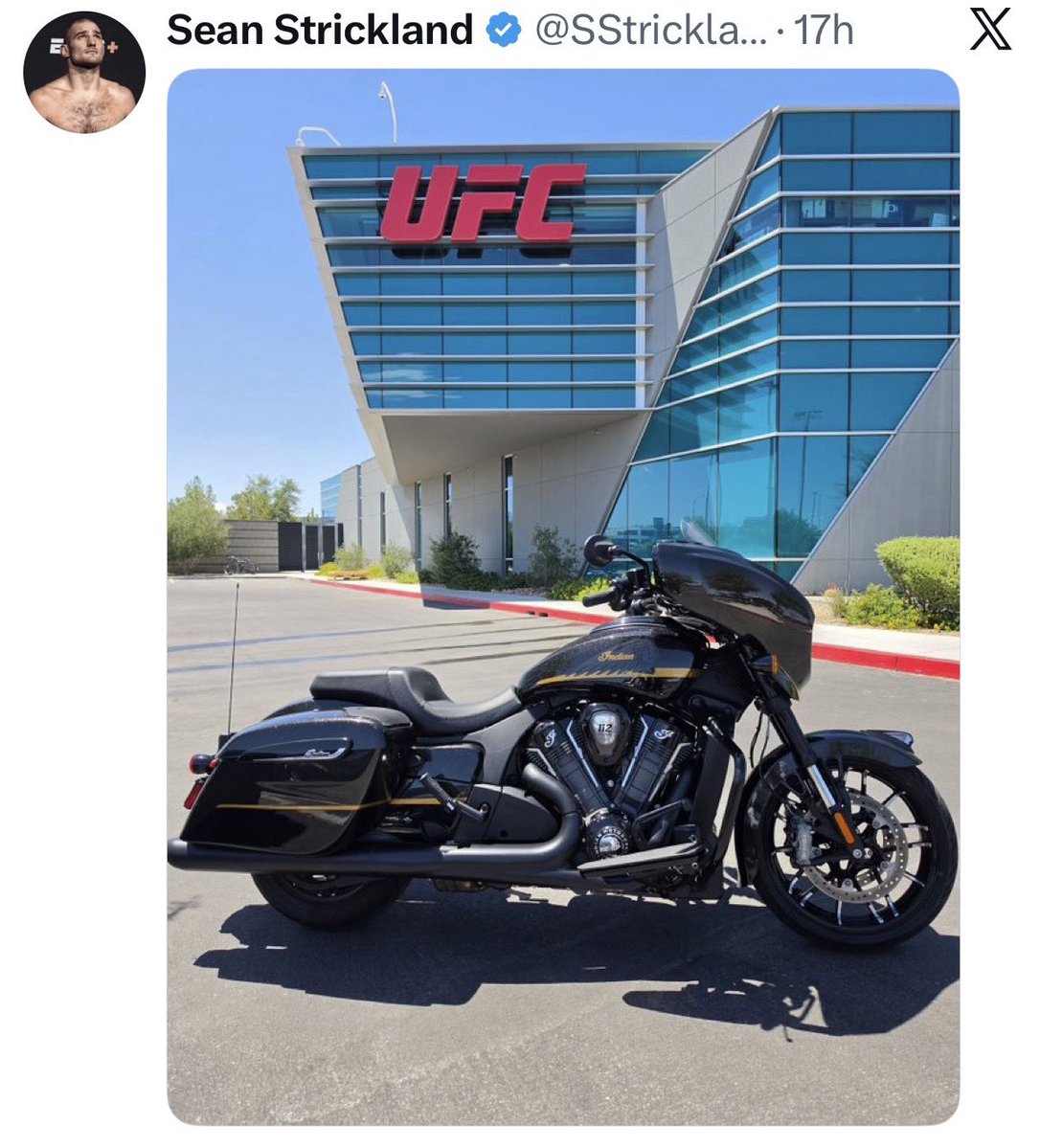 the_typical_lib's tweet photo. @SStricklandMMA switches to Indian motorcycles because Harley-Davidson is now FAKE AND GAY https://t.co/pDb5UTMOPC