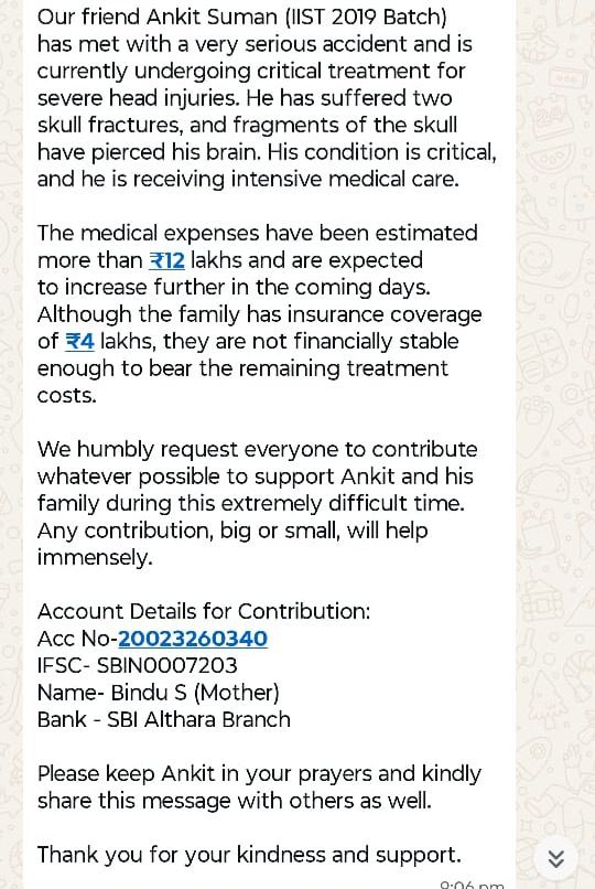 Ejaz_gadu's tweet photo. My classmate in Btech! 

IIMA lo seat kotti Passout ayi Job kottyadu. 1 wk lo job joining. Eelopu ila ayindhi

Literally survival kuda kastam vallaki 

Deadly situation lo unnadu pls help 🙏

@MaheshFanTrends @TrendPSPK @NTRFanTrends @TrendsAlluArjun https://t.co/PC1kmPxdDk