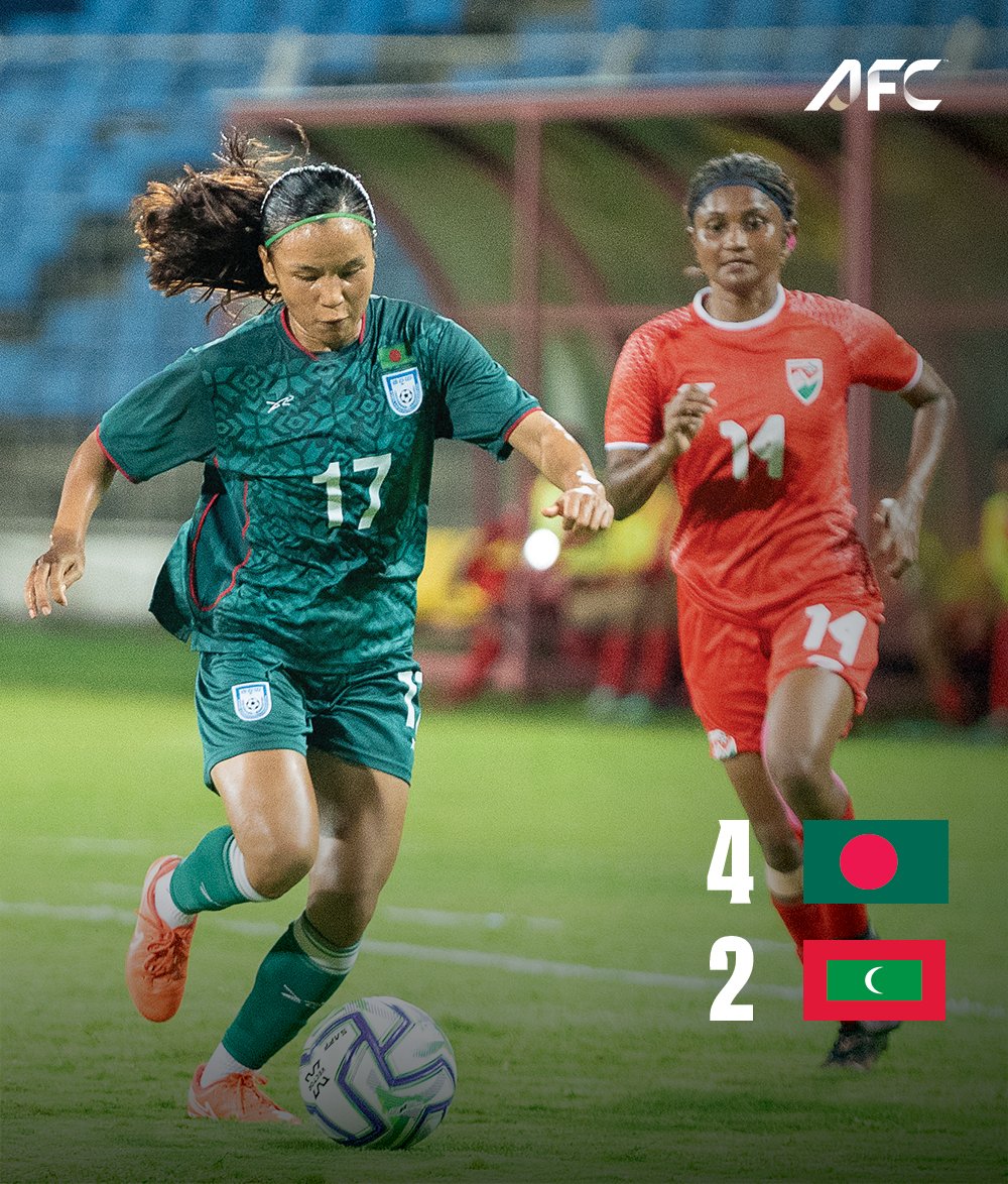 TheAWCL's tweet photo. FT | 🇧🇩 Bangladesh 4️⃣-2️⃣ Maldives 🇲🇻

Bangladesh seal the win in 2026 SAFF Women's Championship Group B! https://t.co/nw4krPb8Kt