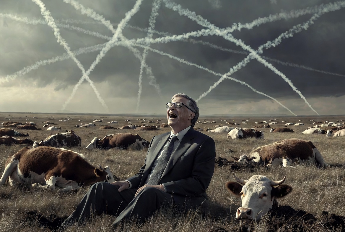 conspiracyb0t's tweet photo. Bill Gates knew his vaccines caused cancer and he’s also selling meat laced with cancer… while blocking the sun to fight "Climate Change"… which will cause cancer. 

Somebody please lock this psychopath up! https://t.co/KDtlT3bIsx