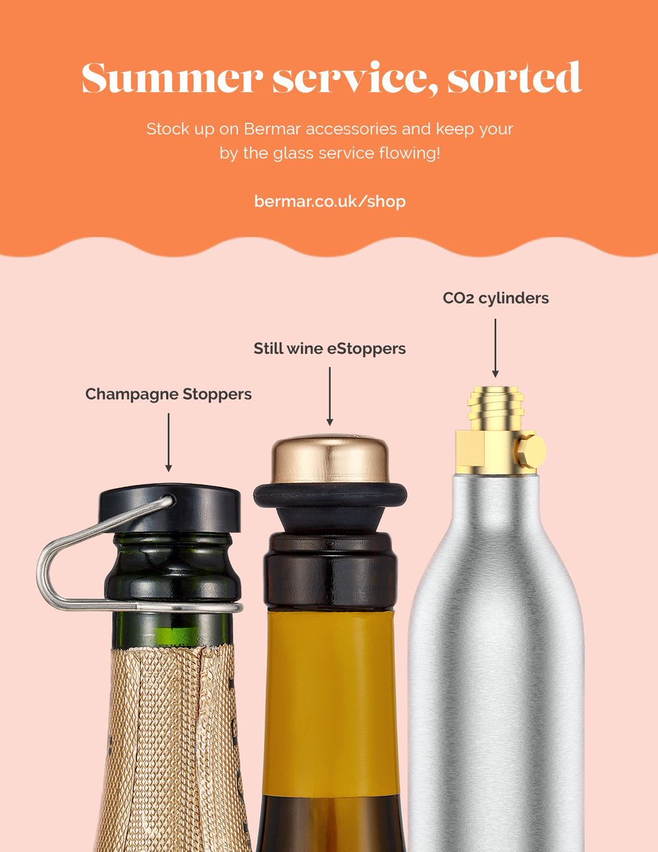 BermarUK's tweet photo. Refresh your wine and Champagne service for summer with Bermar.

Our Summer Refresh Bundle includes still wine eStoppers, Champagne stoppers, and CO2 cylinders, with plenty more accessories available to support every pour.

Follow the link in our bio to shop the range. https://t.co/U4EpgdlEyu