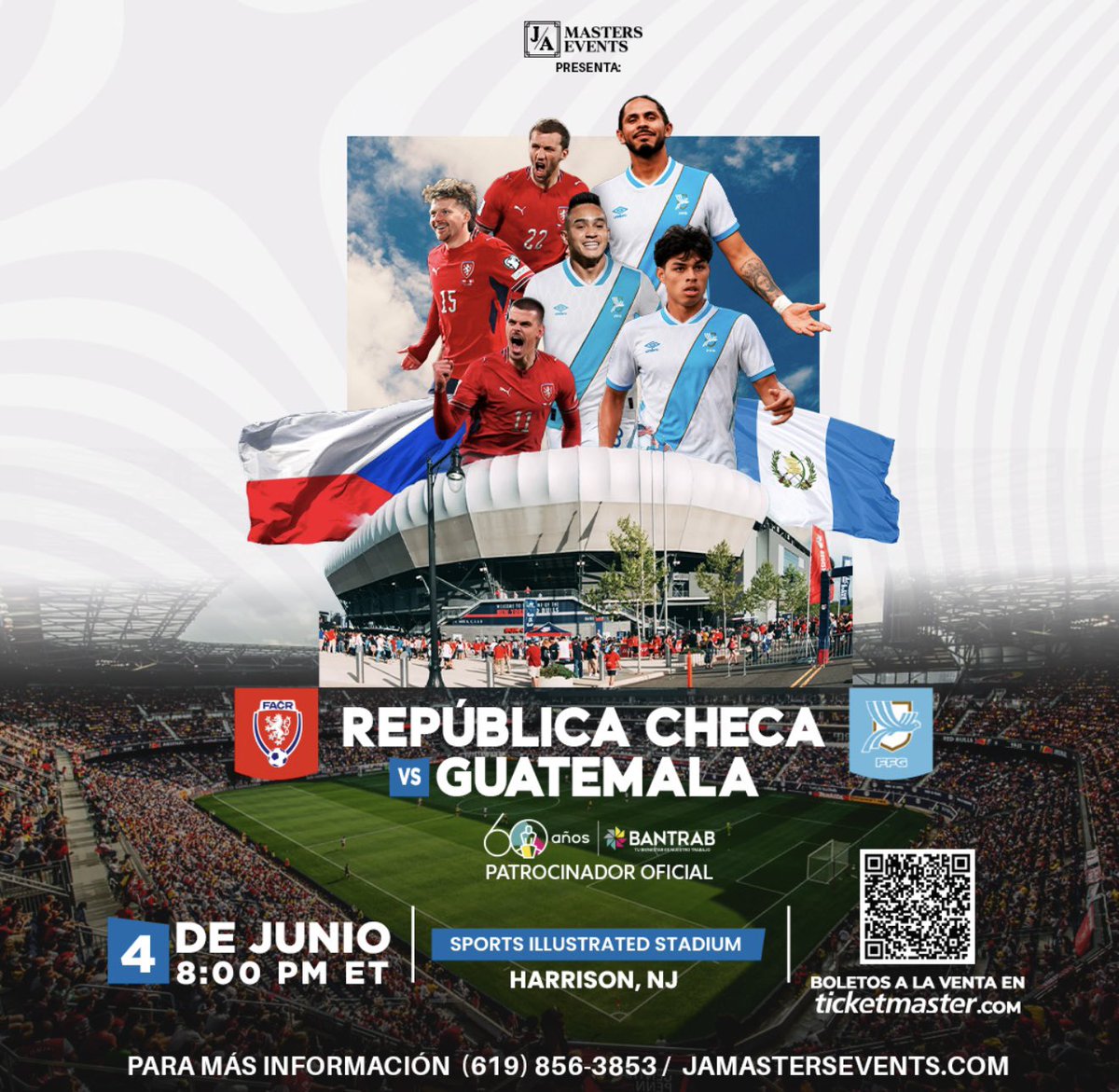 jamastersevents's tweet photo. ¡Guatemala regresa a su casa 🏟️ en los Estados Unidos 🇺🇸 Guatemala jugará en NJ ⚽️!

La Selección chapina enfrentará a la mundialista República Checa 🇨🇿 

🇬🇹Guatemala 🆚 República Checa 🇨🇿 
🗓 4 de Junio 
⏱️ 8 PM ET
🏟️ SPORTS ILLUSTRATED
📍NJ
🎟️ https://t.co/g4LbdNnVmX https://t.co/M4iLYr06hF