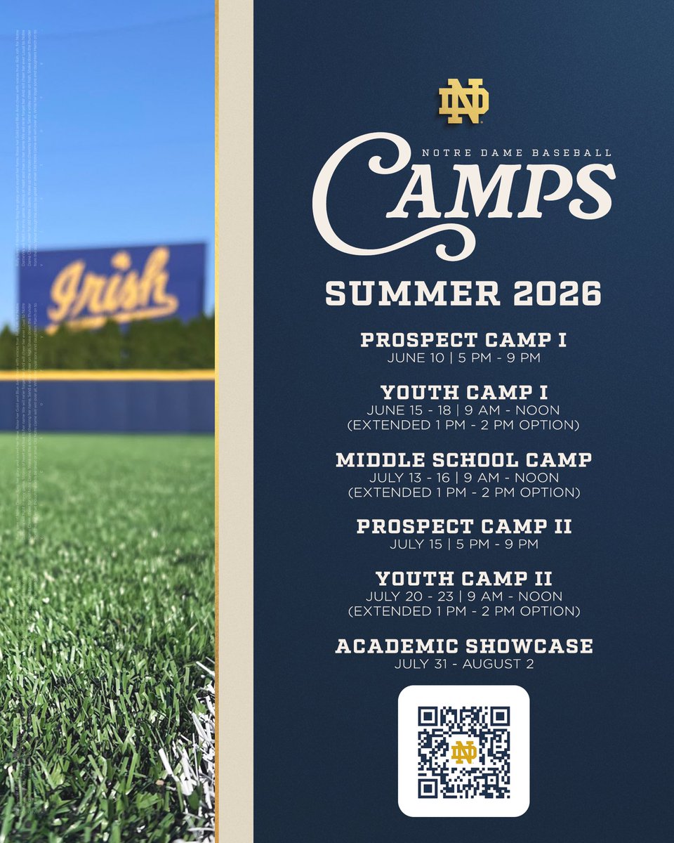 NDBaseball's tweet photo. Our first summer camp is less than two weeks away! 

Register: https://t.co/0lbKTzMtI7

#GoIrish ☘️ https://t.co/fxHpXqEP2p