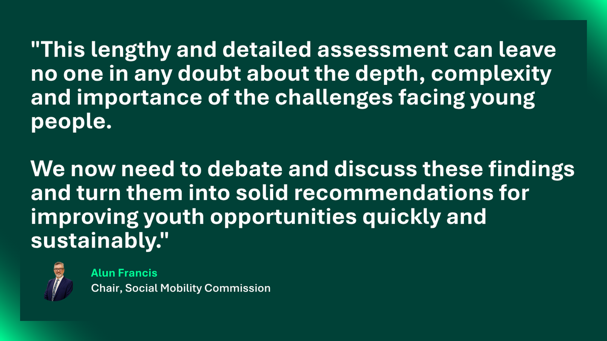 SMCommission's tweet photo. "This lengthy and detailed assessment can leave no one in any doubt about the depth, complexity and importance of the challenges facing young people.”

Social Mobility Commission Chair @FrancisAlun welcomes the Diagnostic Report from Alan Milburn’s review. https://t.co/72KjPWC9QZ