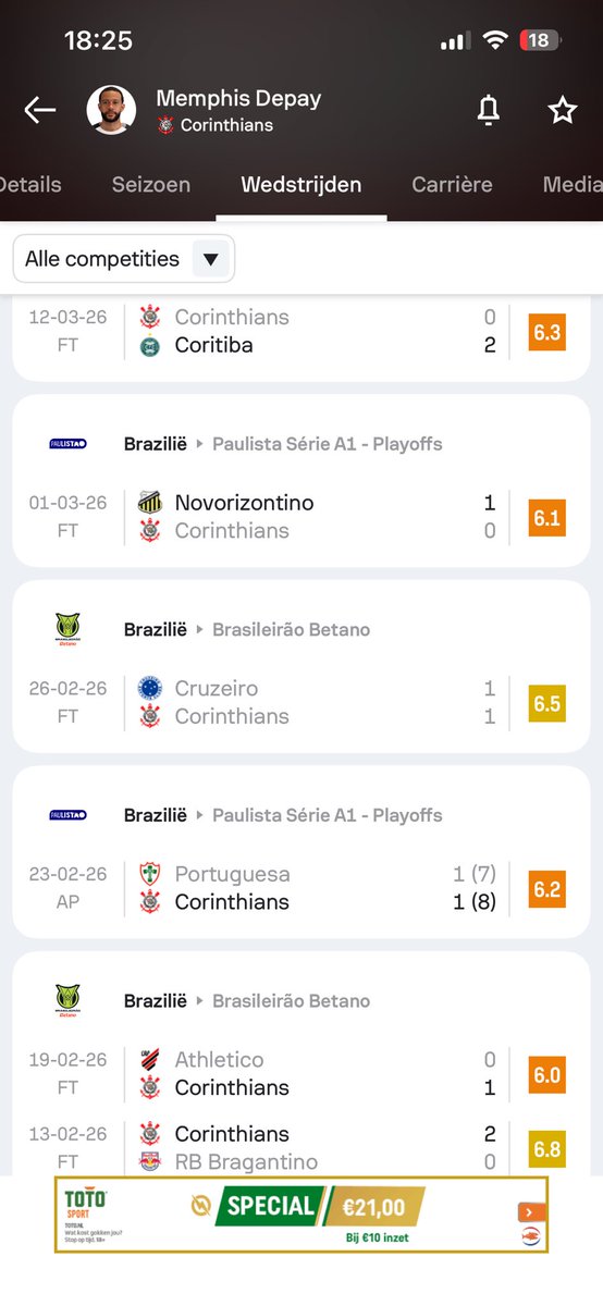 BDijk69100's tweet photo. Memphis Depay heeft in de laatste 14 wedstrijden, 1x gescoord in de     Braziliaanse competitie. Dat is naar hoeverre ik weet, niveautje eredivisie. Kan iemand mij uitleggen wat Depay beter maakt dan Sam Lammers op het moment? @RonaldKoeman ? https://t.co/dB2Jv9H29N