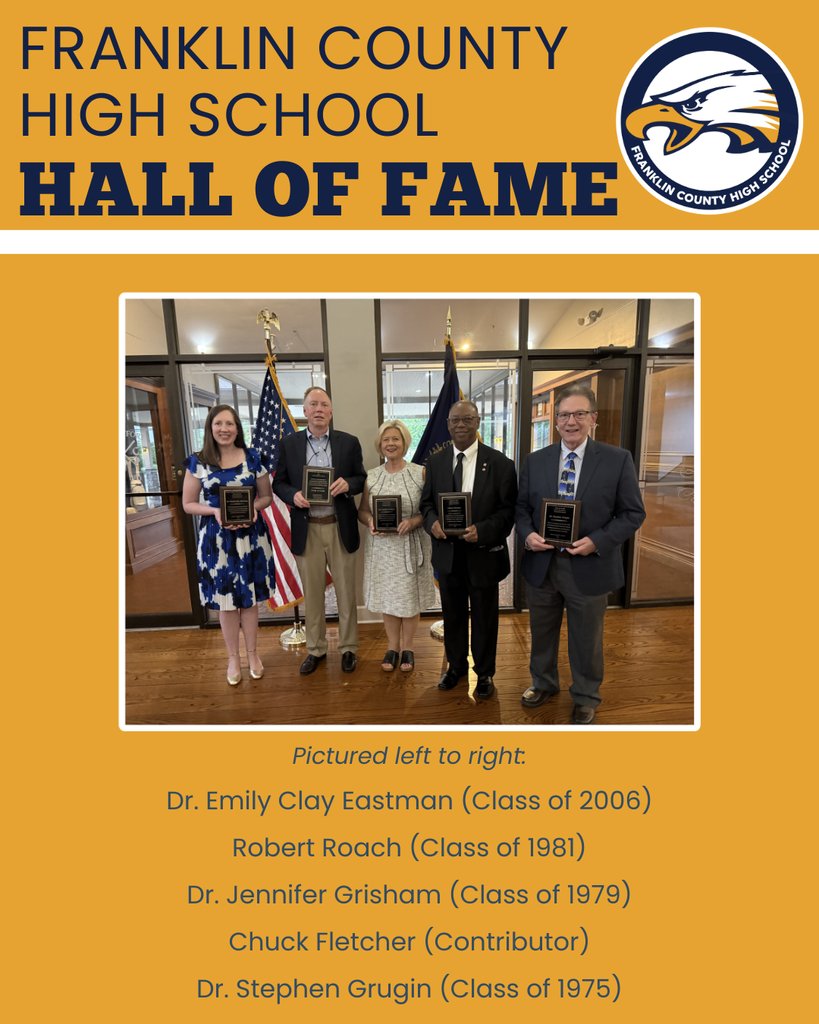 OneTeamFCS's tweet photo. Franklin County High School announced the induction of five distinguished individuals into the FCHS Hall of Fame. To read more about our inductees accomplishments, visit https://t.co/cuRskz9pJL.
#Courage #OneTeamFCS https://t.co/WIwUjviovR