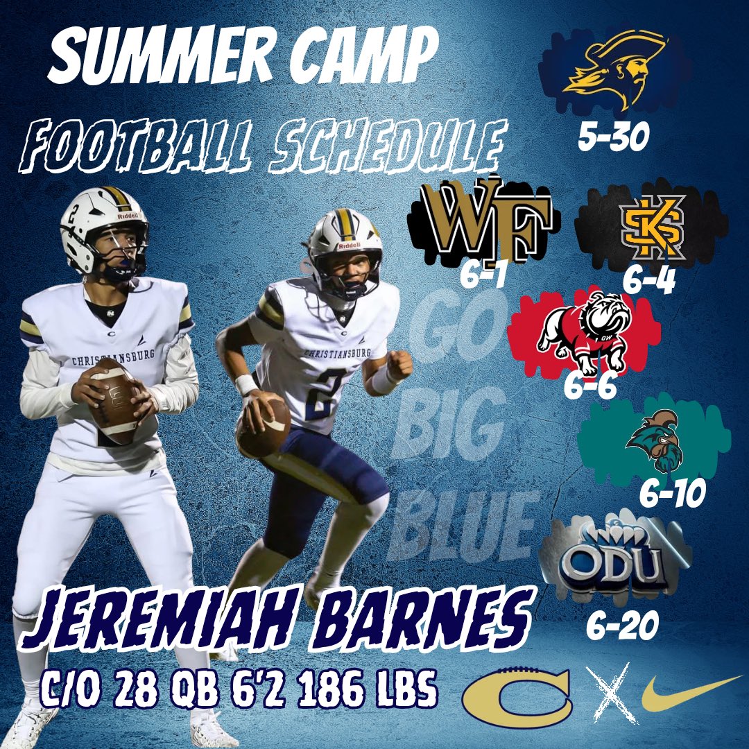Jeremiahbarnes_'s tweet photo. Ready to compete. Blessed for every opportunity this summer. Ready to compete, learn, and show out at these camps.  QB | C/O 2028 | 6’2 186 Looking forward to it! #AGTG #QB @Coach_NPosey @Dyrell_Roberts @diantev22 @Coach_BrownGWU @Kennyhrncir @demons1football https://t.co/Nq04Bzb0BB