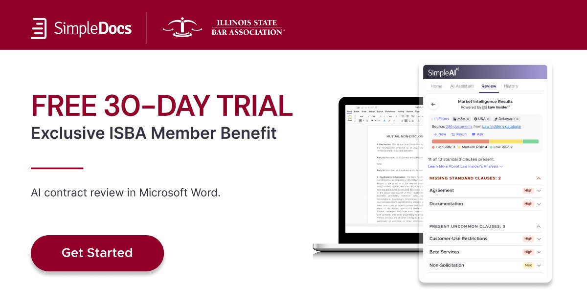 ISBAlawyer's tweet photo. 📢 #ISBA members get a 30-day free trial &amp; 25% off #SimpleAI, the Microsoft Word Add-In for AI-powered contract review, drafting, &amp; redlining. Review contracts faster, spot risks sooner, &amp; work directly in Word. @smpldocs

Visit https://t.co/tzPx81pbWw to get started!
#SimpleDocs https://t.co/vhu7fnL3Gm