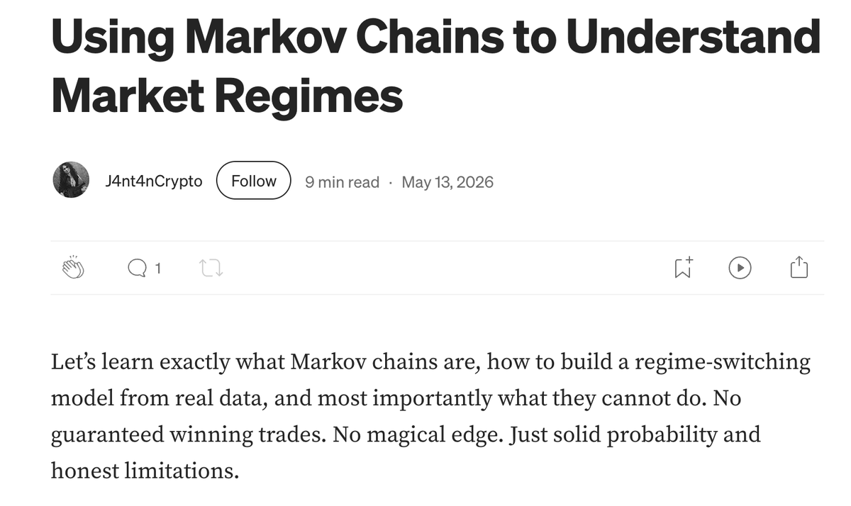 PtrPomorski's tweet photo. Pretty cool and clean reminder of what Markov chains are and how they can (suboptimally) be used for detecting regimes: https://t.co/vD4JtMBK6W https://t.co/NOqWxfHE7K