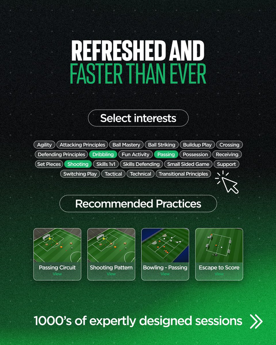 SSPlanner's tweet photo. The world’s most advanced session planning platform is here.

New interface. AI-powered Quick Build. Huge library of high-quality animated drills.

Join now for a limited-time discount: https://t.co/jRChnhINGK

#SessionPlanner #FootballCoaching https://t.co/4UTxs6wpva