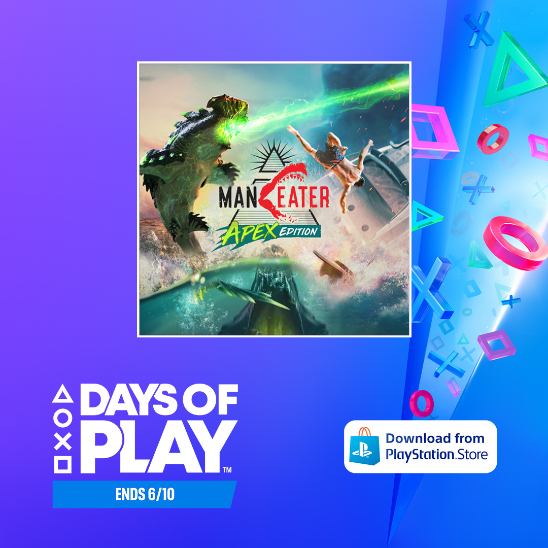 maneatergame's tweet photo. Dive into the waters of Maneater and Save 75% on the Apex Edition during the PlayStation Days of Play Sale! 🦈

https://t.co/gMJkBMVKAh https://t.co/qCWcYGA4lF