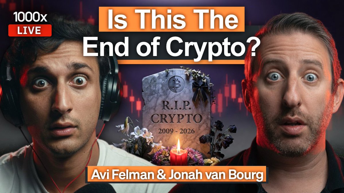 1000xPod's tweet photo. Is This The End Of Crypto?! 😱

🔴Live tomorrow @ 1pm ET on 𝕏 + @YouTube w/ @AviFelman &amp; @jvb_xyz

Don't miss it! Links below 👇 https://t.co/Icd7DDWwa1