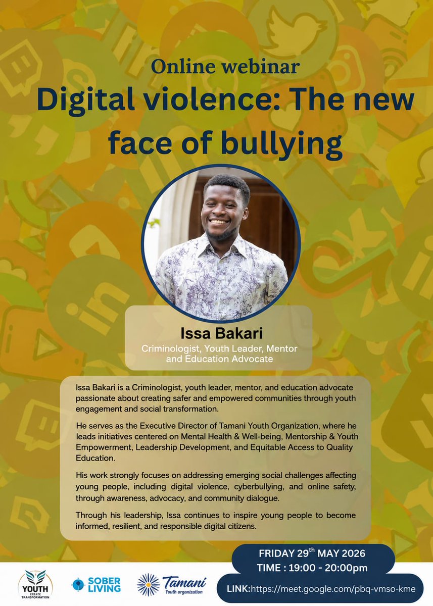 IssaMkenya's tweet photo. I’m glad to be part of this important conversation on #Digital Violence: The New Face of Bullying. 

 “Digital Violence: The New Face of Bullying.”
Join us this Friday at 7PM to 8PM for an insightful conversation on online safety and #cyberbullying.

Link: https://t.co/4CrPbdMbJ5 https://t.co/GyaboMERqF