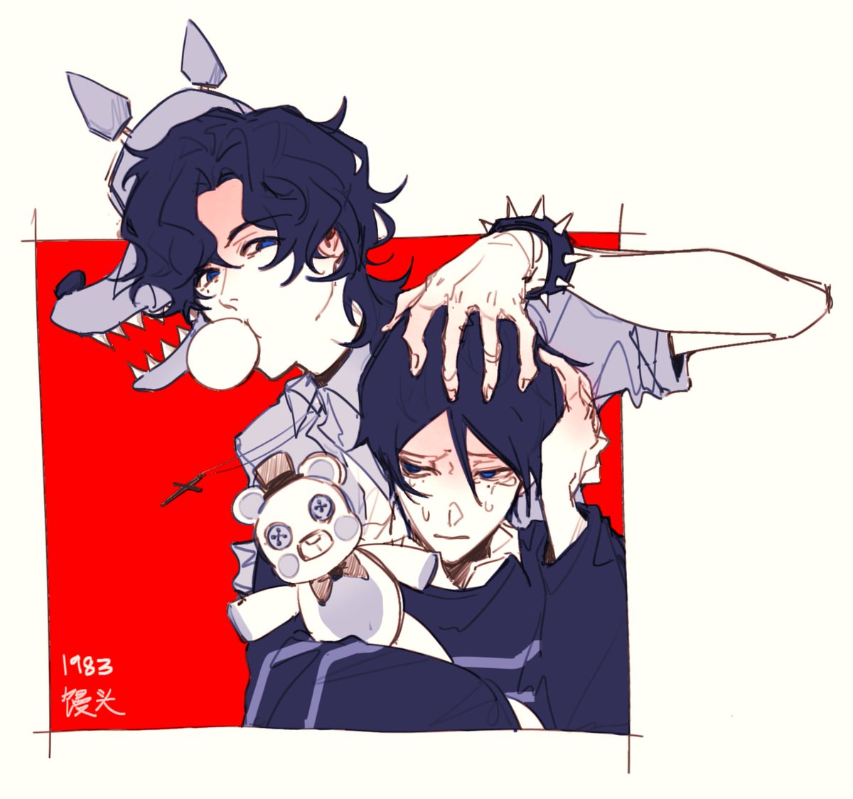 fried_manto's tweet photo. Sibling roughhousing or straight bullying depends who you side with #michaelafton #cryingchildfnaf #fnaf https://t.co/WlfH3KSCUk