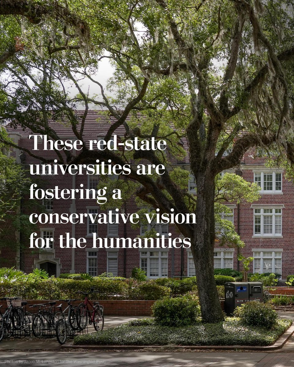 washingtonpost's tweet photo. Red states are installing new civics centers at public universities focused on America’s founding and Western civilizations. In states like Florida, new mandates are downgrading courses that offer more diverse perspectives.

Read more: https://t.co/dh6PJRHxbl https://t.co/zUH6WMVXos