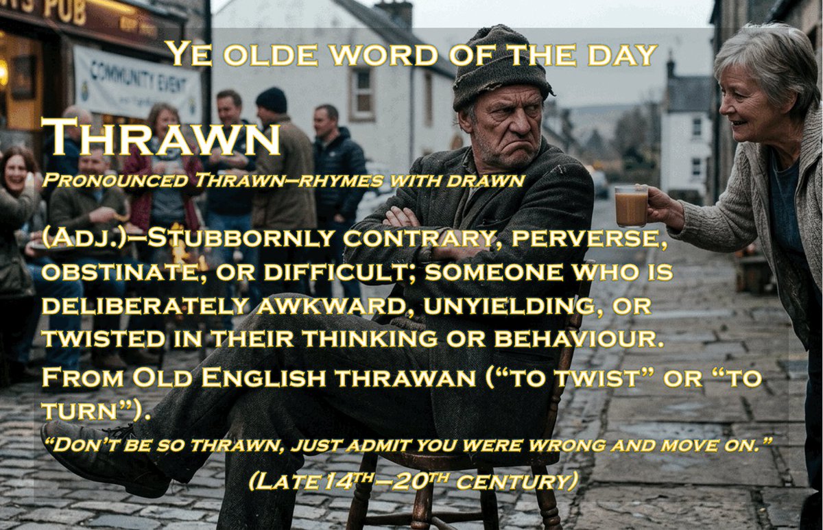 deanpb_author's tweet photo. Bringing old words back to life.  

Ye olde word of the day - Thrawn 

Have you or anyone you know been thrawn today?
 
#booktok #OldWordOfTheDay #OldWords #WordOfTheDay https://t.co/pVifzKT5HG