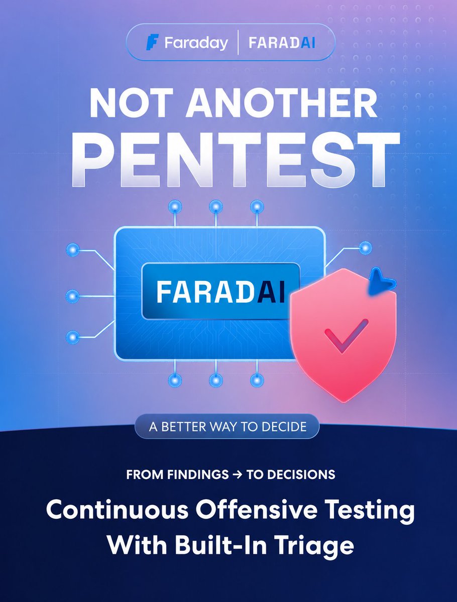 faradaysec's tweet photo. Los atacantes ya usan AI.
Tu defensa también debería hacerlo.
Presentamos FaradAI: Continuous Offensive Pentesting + AI-powered triage para reducir el ruido, priorizar el riesgo real y acelerar la remediación.
AI RUNS. WE DECIDE 🚀
info: https://t.co/n4wHuN9oJi
#FaradAI #IA https://t.co/vhL58LSjBF