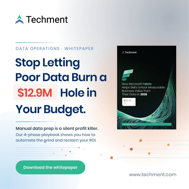 techmenttech's tweet photo. Poor data quality costs businesses $12.9M yearly. Manual data prep is draining ROI and slowing growth. Discover Techment’s 4-phase Microsoft Fabric playbook to turn data into profit. Download now: https://t.co/n0987O6soV https://t.co/mLJQJmyvc2