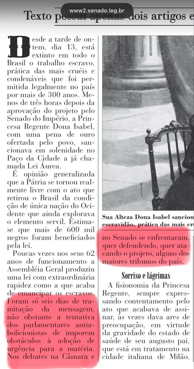 Tr4ker's tweet photo. A tradução do editorial do Estadão se encontra no Jornal do Senado de 14 de Maio de 1888. https://t.co/i6UALw3pxT