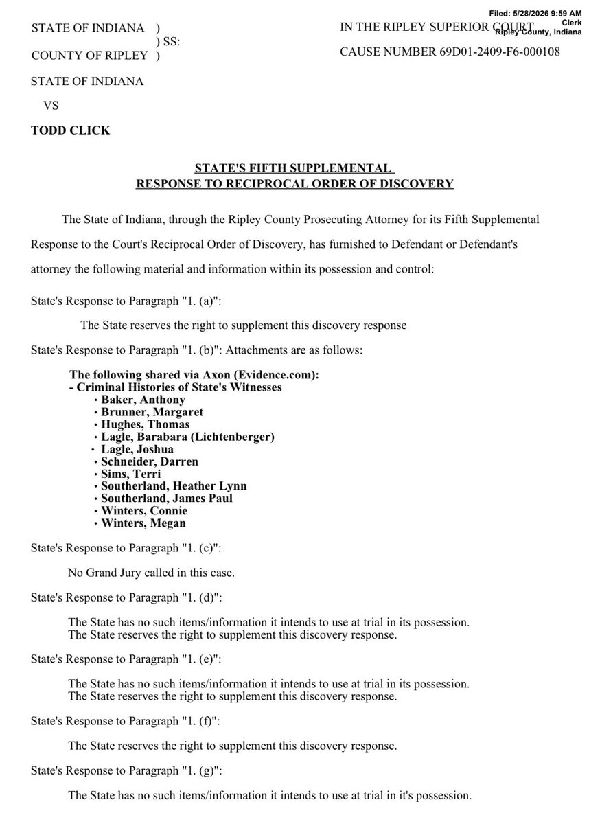 subtxtpress's tweet photo. Todd Clickโs Amended Witness/Exhibit Lists for his Jul. 7, 2026 include:
-Andrew Baldwin
-Kevin Murphy
-April 28, 2023 Certified Letter to Carroll County Prosecuting Attorney
#ToddClick #CarrollCounty https://t.co/Bzn4xv7id7