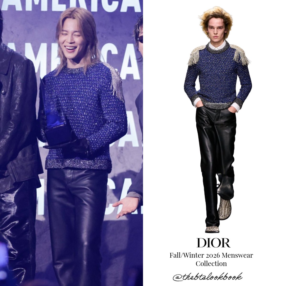thebtslookbook's tweet photo. Jimin wearing @Dior “Fall/Winter 2026 Menswear Collection”
#지민 #JIMIN #박지민 #BTS #thebtslookbook #jiminstyle #ootd #Dior #JiminxDior #JiminOnAMAs #btsstyle #방탄소년단 #AMAs #BTSonAMAs https://t.co/8OnmXq546a