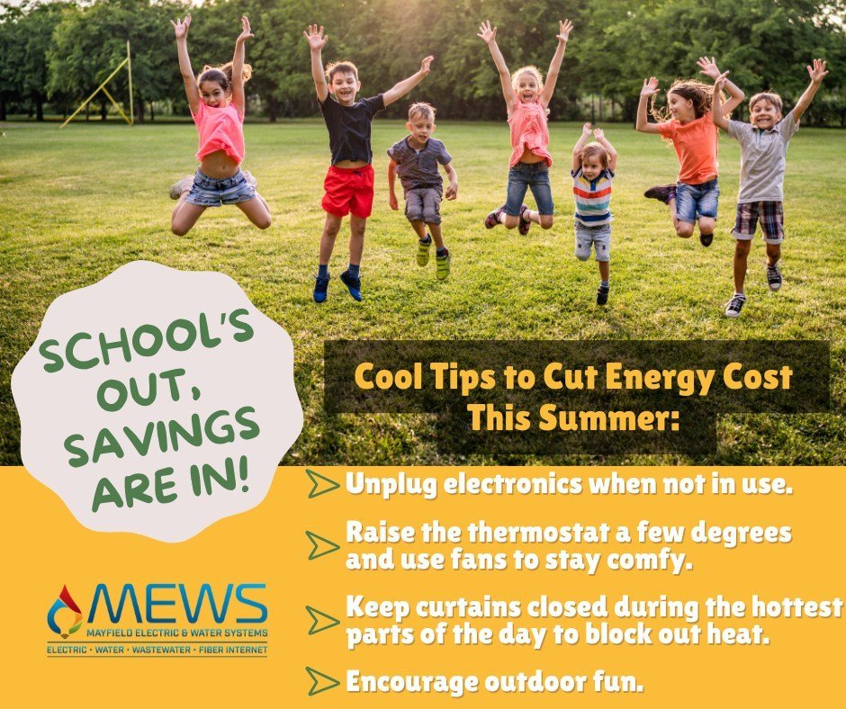 MEWSPublic's tweet photo. School’s Out, Savings Are In!

Class may be dismissed, but it’s the perfect time to school your home on saving energy!

With kids home more during the summer, energy use can rise. Here’s how to keep your cool and your bill low:
• Unplug electronics when not in use (those game consoles and chargers still use energy even when idle!).
• Raise the thermostat a few degrees and use fans to stay comfy.
• Keep curtains closed during the hottest parts of the day to block out heat.
• Encourage outdoor fun! Less screen time = less energy use.

Let’s make this summer break both fun and efficient!