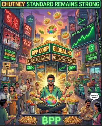 Bhayapanipuri's tweet photo. The Chutney Reserve:
Global currencies collapse.

But somehow the pani puri economy remains stable every evening.

$BPP 🌶️📈

Buy here:
https://t.co/kj5mmhJF9k
#BPP #Memecoin #Solana #CryptoTwitter #IndianEconomy #BhaiyaPanipuri #StartupIndia https://t.co/BfXKmZYpga