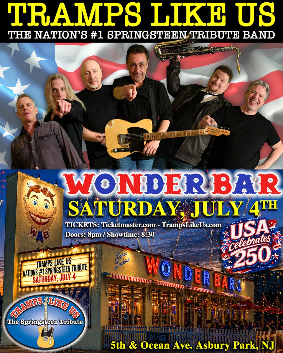 KyleBrendle's tweet photo. 4th of July in Asbury Park! Tramps Like Us plays an intimate show at the Wonder Bar for 300 lucky fans!
Tickets and more info > https://t.co/1C9eozhV3y https://t.co/QxZSQc9Ai9