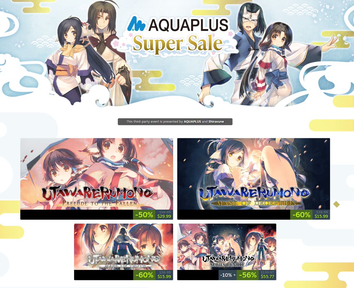 Wario64's tweet photo. Aquaplus Super Sale on Steam https://t.co/7TVGPqmOou https://t.co/u8sTo3T5mK