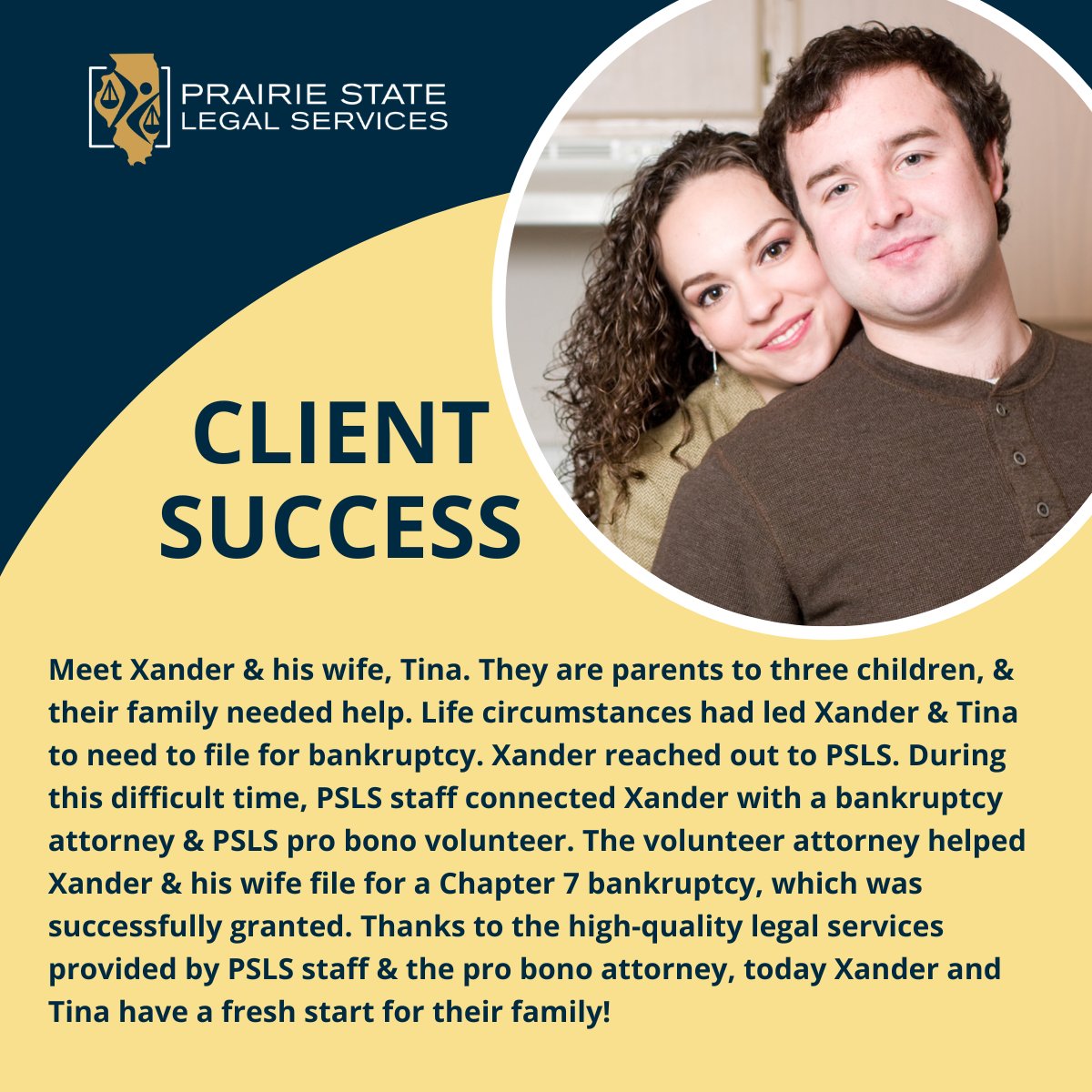 Prairie_State's tweet photo. Thanks to the high-quality legal services provided by PSLS staff and the pro bono attorney, today Xander and Tina have a fresh start for their family! #PSLS #PursuingJustice #RestoringHope

Names changed to protect client confidentiality. https://t.co/6gjfAmho2X
