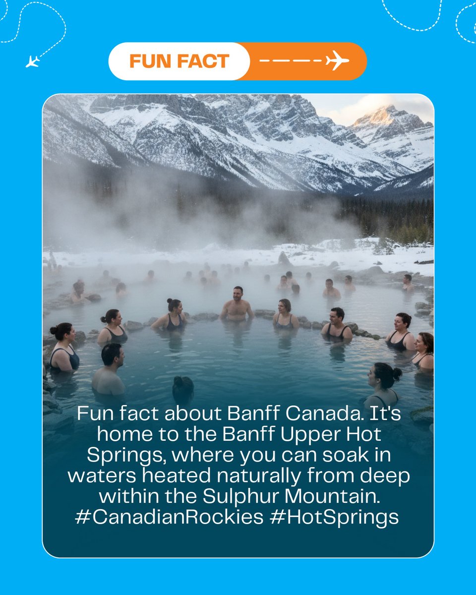 RewardsBasics's tweet photo. Fun fact about Banff Canada. It's home to the Banff Upper Hot Springs, where you can soak in waters heated naturally from deep within the Sulphur Mountain. #CanadianRockies #HotSprings #glbnom https://t.co/OpemG6UYMh