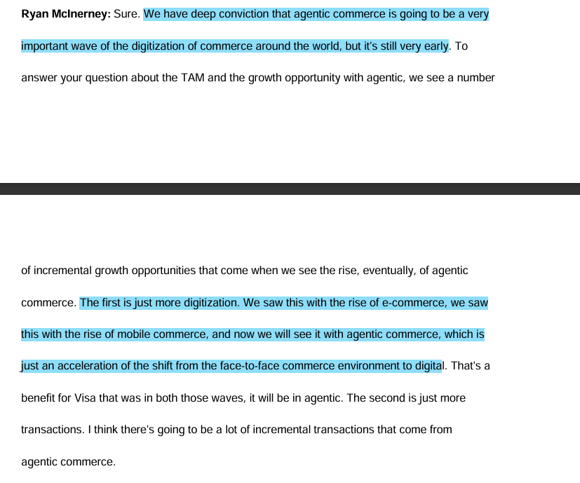 Sempiterno_Inv's tweet photo. $V CEO remarking agents will be a huge tailwind for digitalization and therefore it will be good for $V and $MA but also for e-commerce as more transactions will take place online rather than in person $MELI $AMZN.

More agents and digitalization should benefit $META as well😀 https://t.co/ZxR3cJzdkL