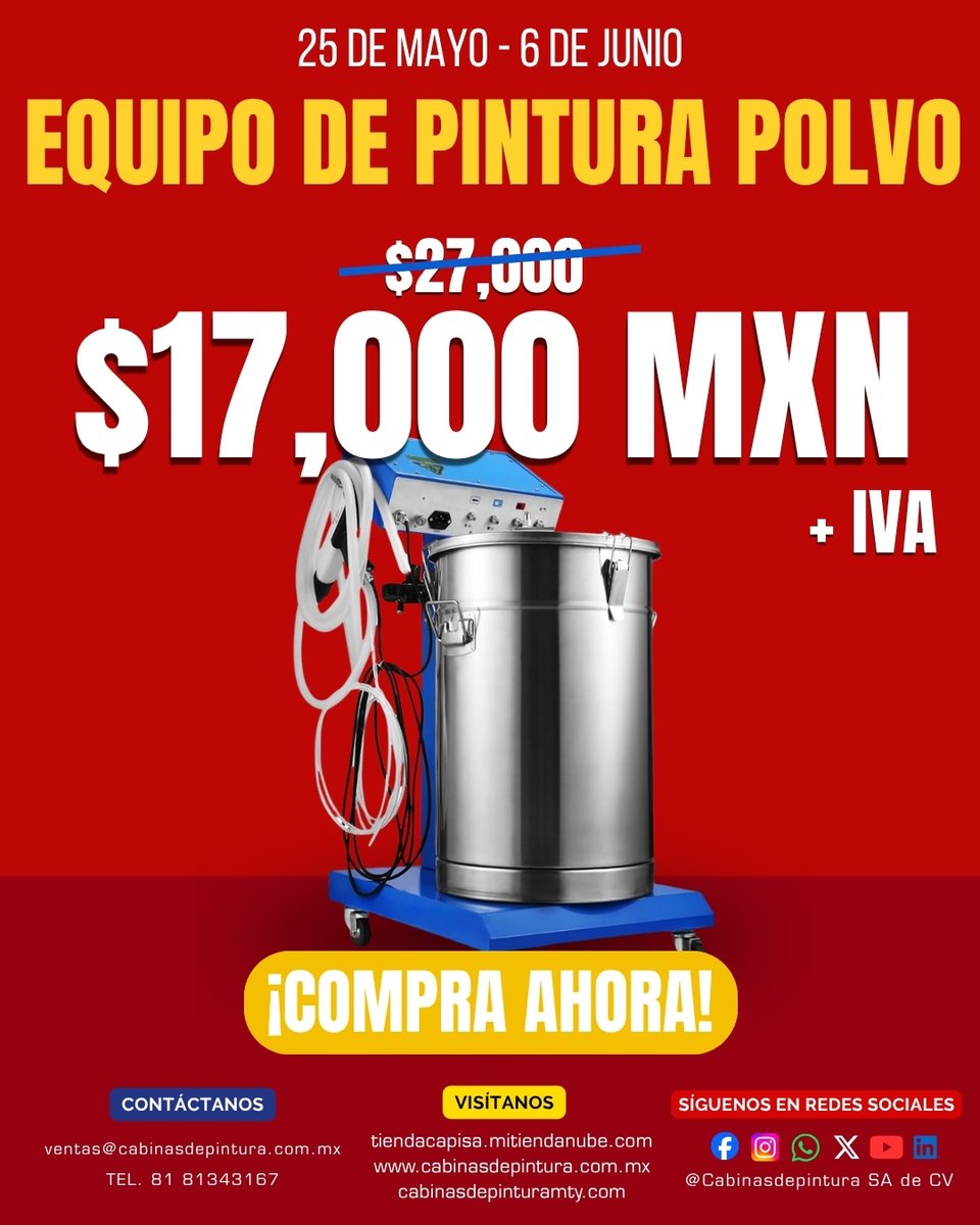 Capisaweb's tweet photo. OFERTAS CANDENTES 🔥 🛍️

Aprovecha las grandes rebajas que tenemos en nuestros productos en CAPISA. ¿Qué esperas? 🤔

Para servicio personalizado:
📩 ventas@cabinasdepintura.com.mx
📞 81 8134 3167
🌐 https://t.co/gq3fVPofS2 https://t.co/SQhuxGoiaM