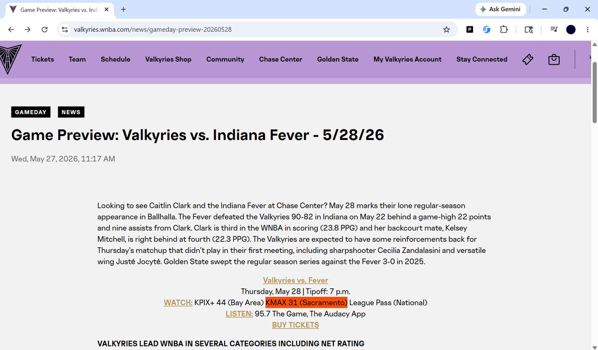 _Anonymous_41's tweet photo. @XfinitySupport @theCW31 @valkyries I'm confused...is the Fever-Valkyries game on KMAX31 at 7 PM or not? https://t.co/n5zqTG9qgh