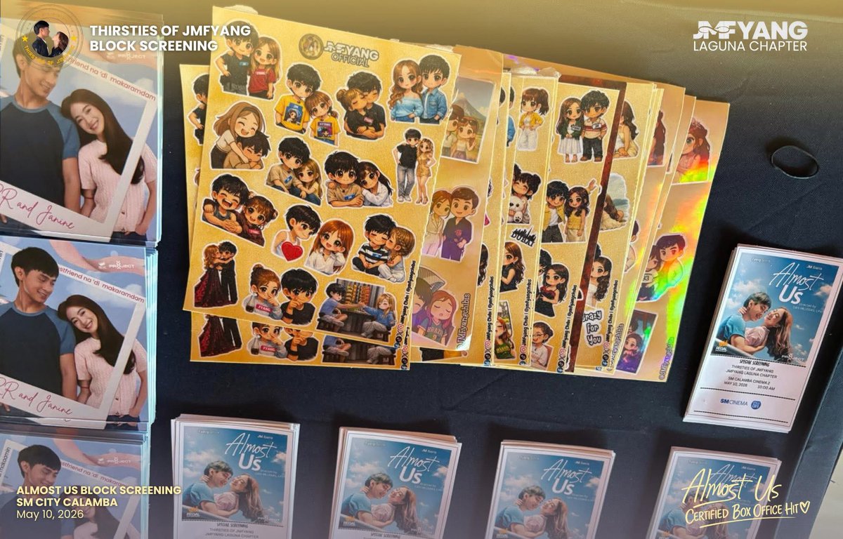 ChapterLag61501's tweet photo. Thank you, @THIRsTIESofJMF for choosing Laguna as the venue for your “Almost Us” block screening. 💛

We can still hear the laughter, the kilig reactions, the “awww” moments, and even the tears shared by the 150 Besties who joined the special screening. Every reaction inside the cinema made the experience even more unforgettable and meaningful for all of us. ✨

Seeing everyone come together to support Almost Us created such a warm and memorable atmosphere that we will truly cherish for a long time. 💛

We also thank @jmfyangchibis for the thoughtful stickers given during the event. The mothers were truly touched and delighted to receive such a sweet Mother’s Day gift from you. 🫶💛

#JMFyang
#AlmostUs 

@imsofiasmith @jmdibarra_ 
@RegalFilms