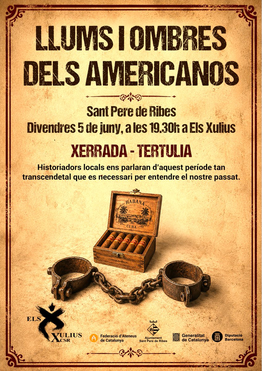 xulius's tweet photo. La història no és blanc o negre, viu en una escala de grisos.
Historiadors locals ens parlen d'aquest període tan transcendental, que és necessari per a entendre el nostre passat i la nostra cultura.
5 de juny de 2026 a la Sala Gran dels Xulius a les 19:30h
#SPRibes #FiraIndians https://t.co/yRpr15BW8p