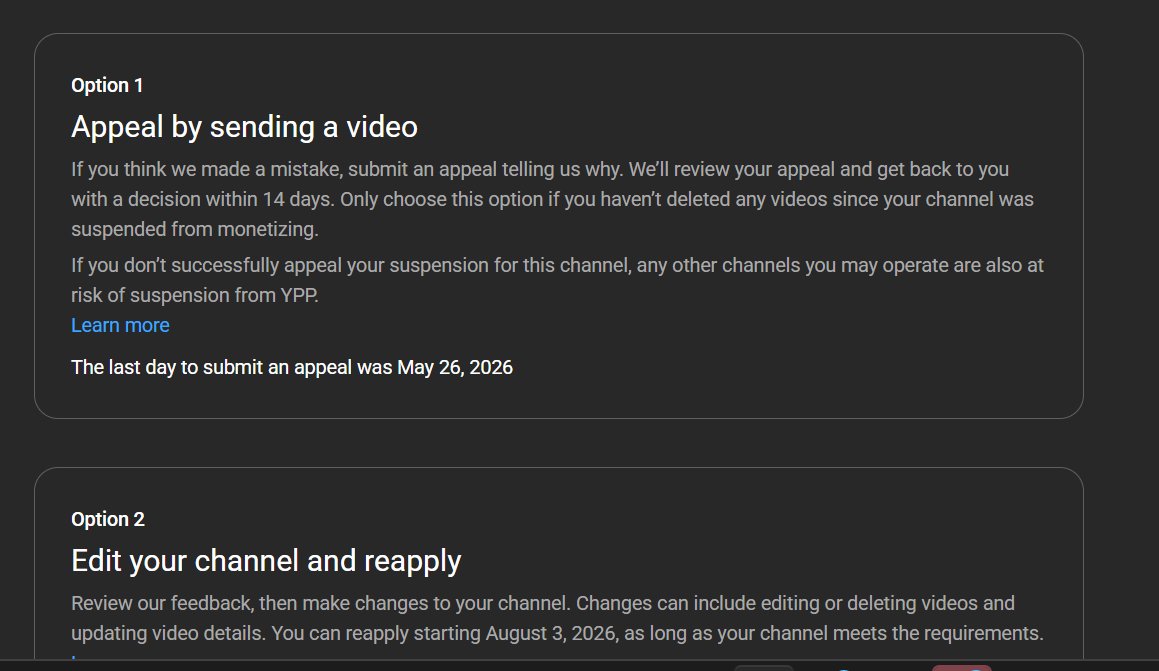 AlphaKayode's tweet photo. 10 Year Youtube Veteran. My Channel Has Been Demonetized. They say I uploaded reused content. 1) I didn't.  2) I haven't posted a video on that channel since February of 2025. I missed the deadline to challenge/reapply because I had no Idea the channel was in danger of being suspended.
