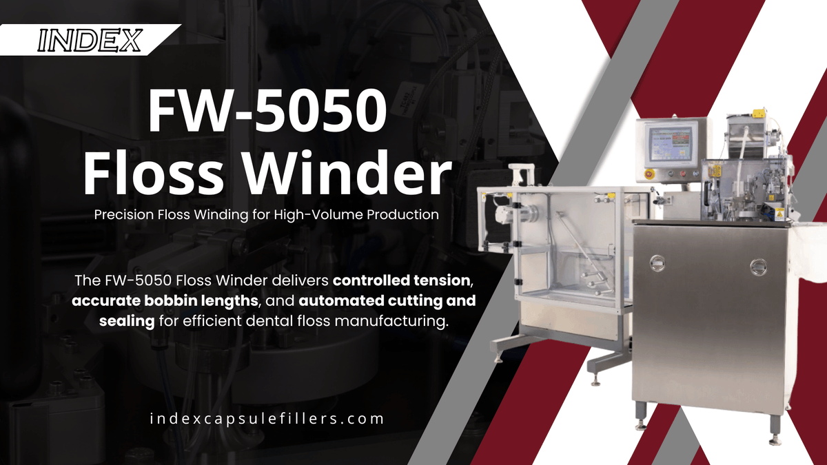 IndexCapFillers's tweet photo. Need more consistency in floss manufacturing?

The FW-5050 Floss Winder helps improve production efficiency with controlled tension, accurate bobbin lengths, and automated cutting &amp; sealing.

https://t.co/IBCZn0XhTu https://t.co/5D9y7yHJUl
