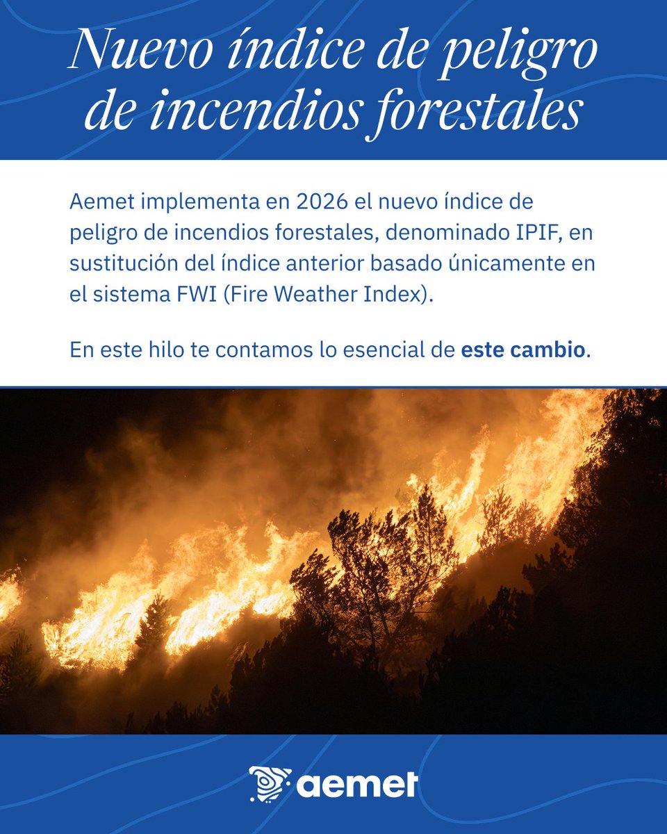 AEMET_Esp's tweet photo. 🔥🧵  Aemet implementa esta temporada el nuevo índice de peligro de incendios forestales, denominado IPIF, en sustitución del índice anterior basado en el sistema FWI (Fire Weather Index).

Sigue el hilo. https://t.co/mypsCdgOFT