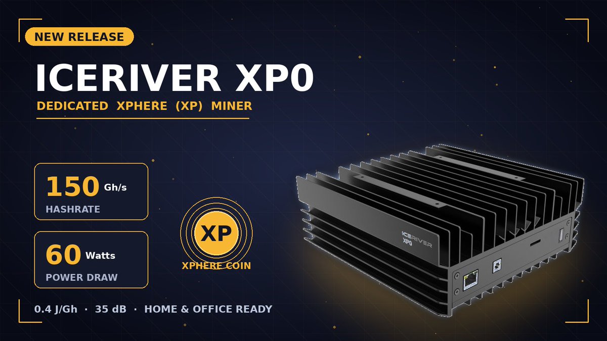 maximiners's tweet photo. 🚀 NEW DROP: IceRiver XP0 🚀

The future of home mining just landed. ⚡

✅ 150 Gh/s hashrate 
✅ Just 60W — plug into any wall socket 
✅ Whisper-quiet 35 dB 
✅ 0.4 J/Gh efficiency 
✅ Compact 2.5kg design

#IceRiver #XP0 #Xphere #CryptoMining

https://t.co/wOwzpteSMa https://t.co/qXigAtFvIo