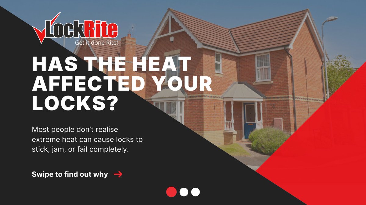 LockRiteLock's tweet photo. 👉 Swipe to learn what the heat does to your locks &amp; understand the warning signs that require a locksmith's attention.

Need to speak to a trusted locksmith? Visit https://t.co/oExw9zi0cd to find your local LockRite locksmith or call 📞 0800 0612 677.

#Locksmith #HeatwaveUK https://t.co/up67tEZsXE
