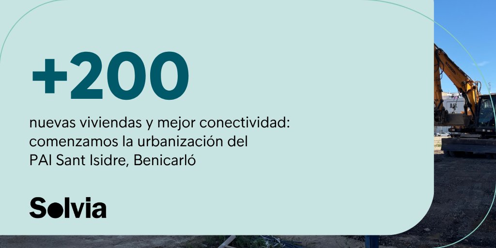 solvia_es's tweet photo. Arrancamos las obras del PAI Sant Isidre, en Benicarló.

Firmamos un convenio con el Ayuntamiento que desbloquea +200 viviendas, un nuevo vial y la reactivación de una zona parada más de 10 años.

Descubre más 👇

https://t.co/TGeK6nSKMB https://t.co/32WyJgbjx5