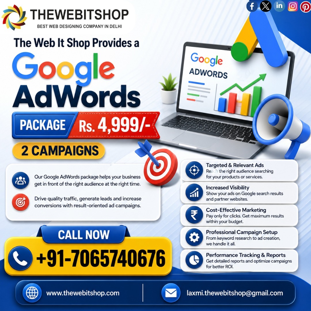 TheWebITShop's tweet photo. The Web It Shop brings you a result-oriented Google Ads Package at just ₹4,999/-.

✅ 2 Campaigns Setup
✅ Targeted &amp; Relevant Ads
✅ Quality Traffic &amp; Lead Generation
.
📞 Call Now: +91-7065740676
🌐 https://t.co/cEOAdnO9KA
📩 laxmi.thewebitshop@gmail.com

#GoogleAds https://t.co/ml110Go1tX