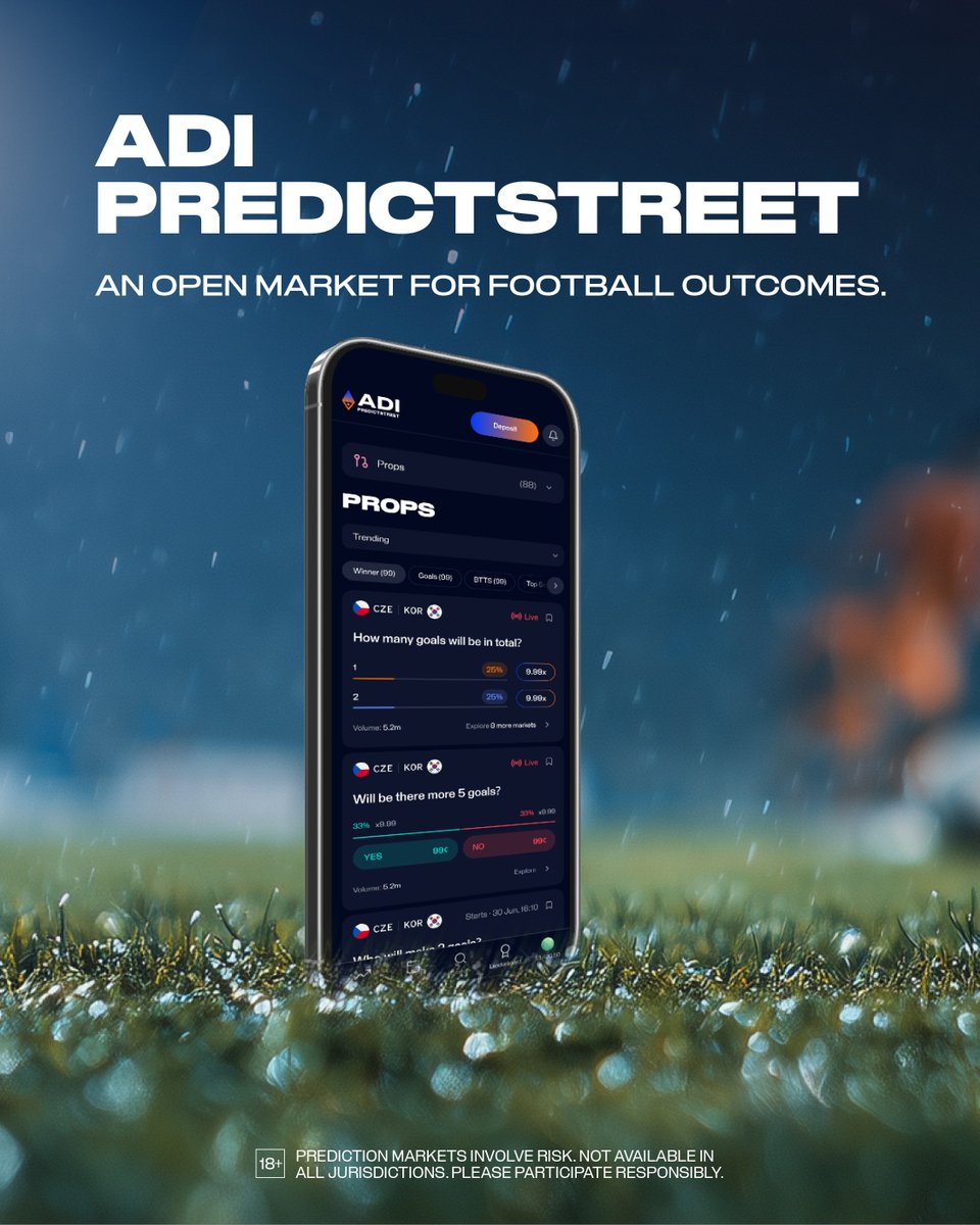 Predictstreet's tweet photo. What if your football instinct was actually worth something?

Fans don't just watch. They read the game and call it before it happens.

ADI Predictstreet gives that instinct a home. 

⚽ Official Prediction Market Partner of the FIFA World Cup 2026™ https://t.co/RFH29NJDBL