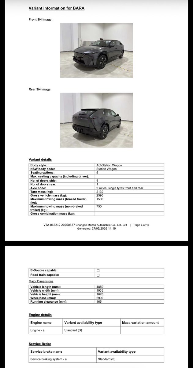 ZappedAU's tweet photo. Mazda's CX6e has been ADR approved!
It's already on pre-sale/pre-order now so specs are on the website.
Summary:
190kW RWD Motor
Changan/Deepal car underneath
59-62k (2 specs only)

Key difference in top spec is:
Bigger wheels
Digital interior mirror
Digital exterior mirror https://t.co/ZS7dqXZsjS