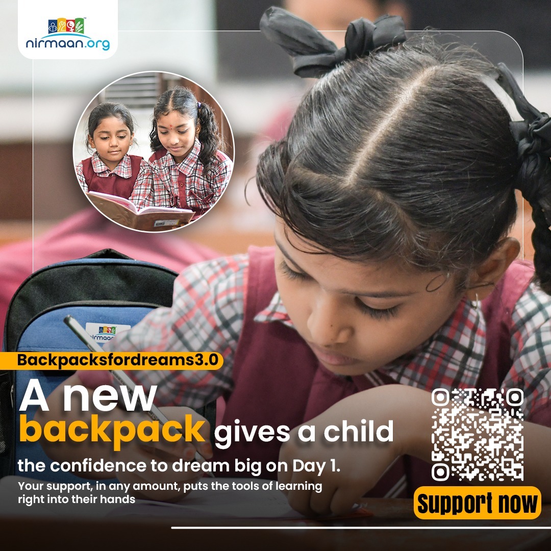 Nirmaan_Org's tweet photo. A new backpack gives a child the confidence to dream big on Day 1. Your support, in any amount, puts the tools of learning right into their hands.

Support Here: https://t.co/y22UrK4huD https://t.co/ymOwVEyyZj