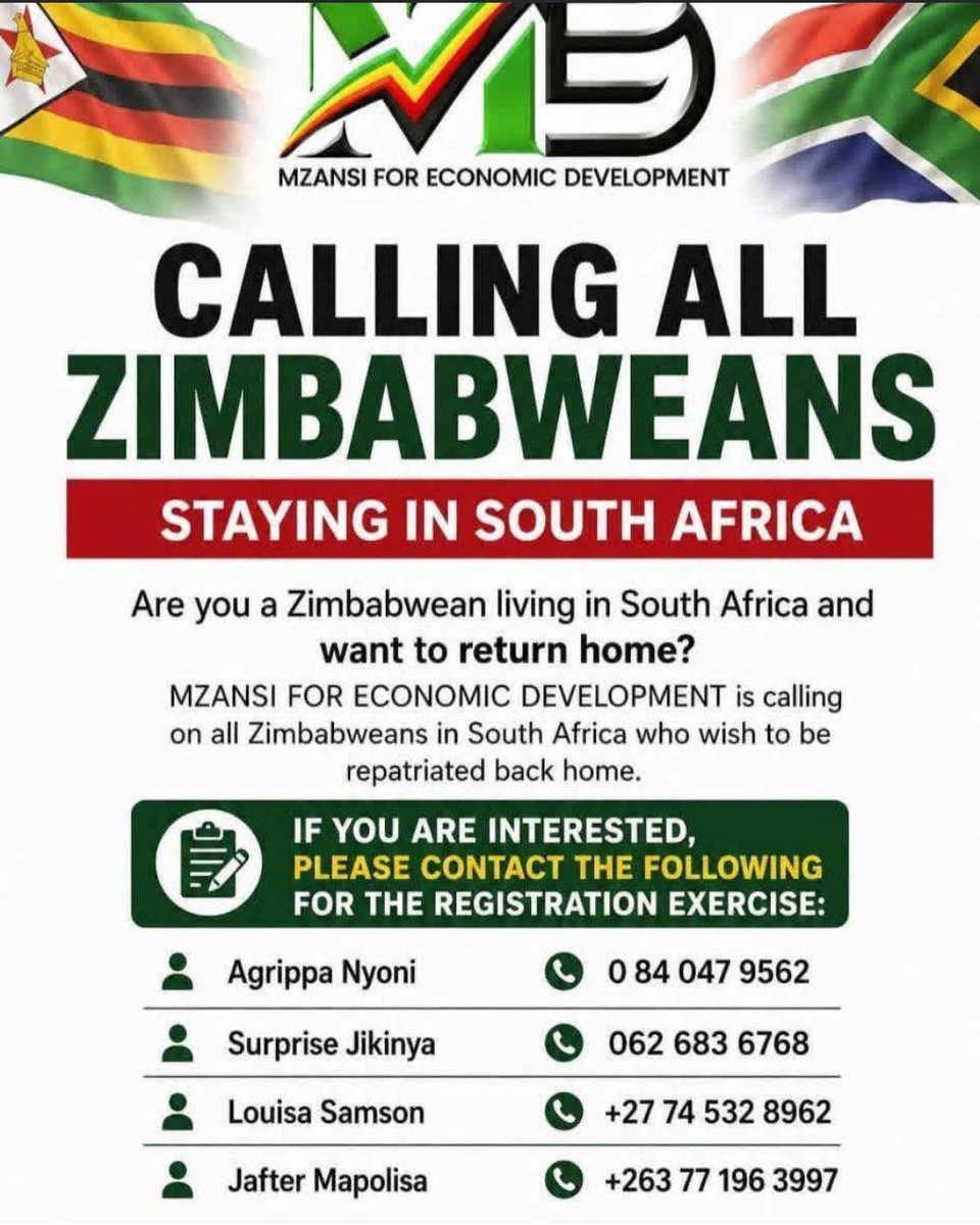 LeratoPillayZA's tweet photo. My fellow Zimbabweans
Let's heed the call - let's go back to Zimbabwe, it's time 👇 https://t.co/ZsOzIeai38